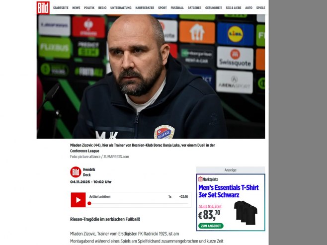 Njemački Bild, španska Marka i italijanska Gazeta pisali opširno o tragediji Mladena Žižovića