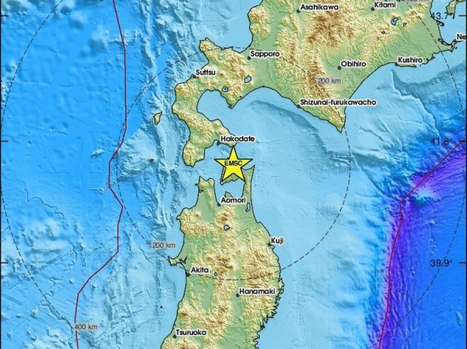 Epicentar zemljotresa u Јapanu (foto: emsc.eu) Epicentar zemljotresa u Јapanu (foto: emsc.eu) - Foto: RTRS