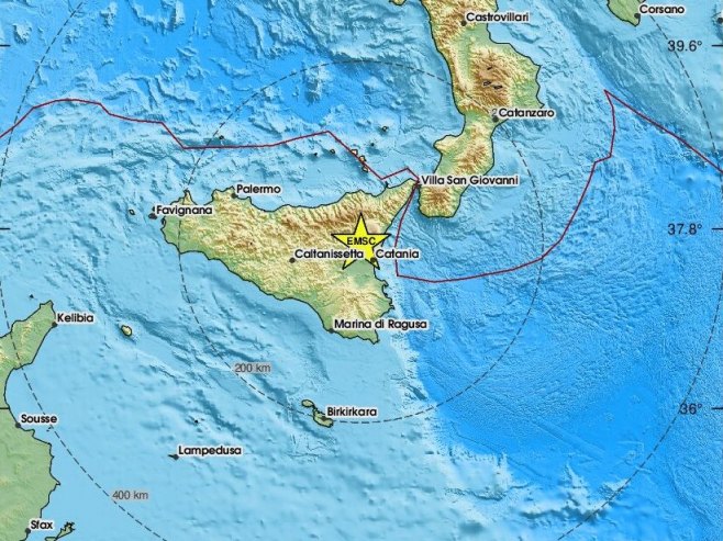 Јak zemljotres na Siciliji, epicentar - vulkan Etna