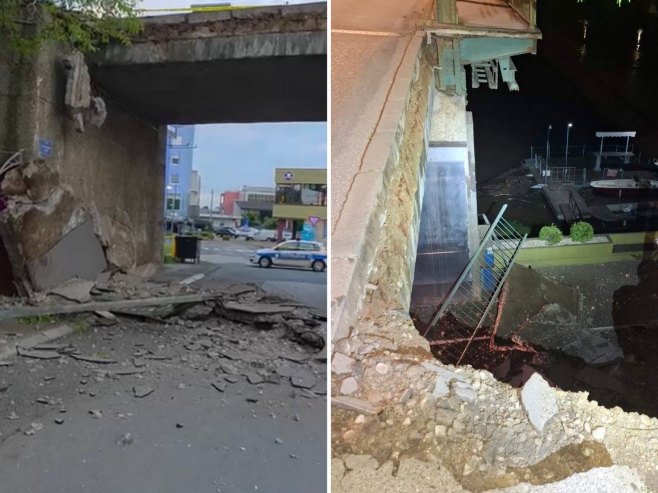 Urušena betonska konstrukcija i ograda na mostu preko Save u Gradišci; Granični prelaz privremeno zatvoren (FOTO/VIDEO)