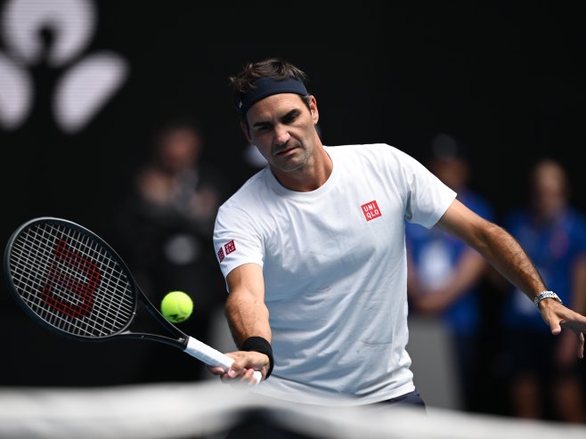 Rodžer Federer igra na egzibiciji u Njujorku uoči početka US Opena