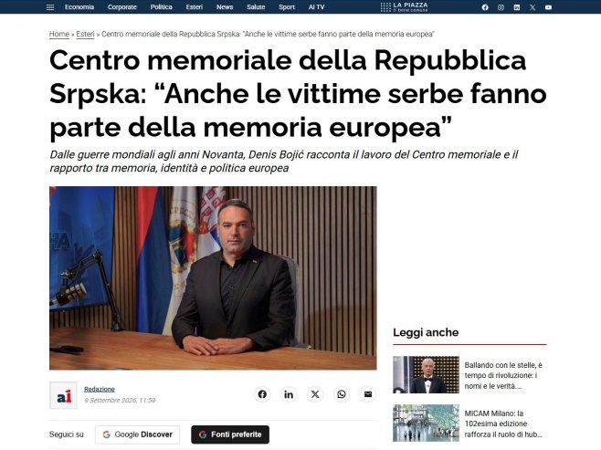 Bojić za italijanski "Affaritaliani": Zašto je važno da se govori o srpskim žrtvama